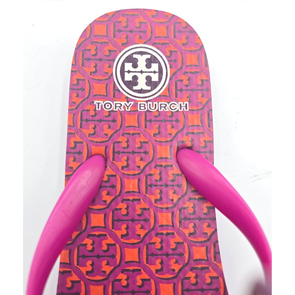 Tory Burch Womens Size 9 Thin Flip Flop Sandal Fuchsia Orange T-Logo Pattern - Picture 9 of 10